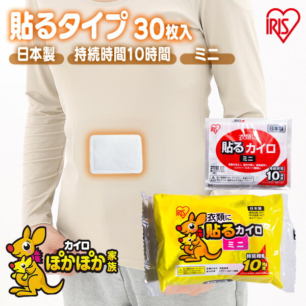 [本日店内ほぼ全品P5倍！]カイロ 貼るカイロ ミニ 30枚 使い捨てカイロ まとめ買い 使い捨て 貼る 貼るタイプ 貼るカイロミニ レジャー お出かけ 屋外 防寒 寒さ対策 防災 備蓄 アイリスオーヤマカイロ アイリスオーヤマ ぽかぽか家族[2609SE]