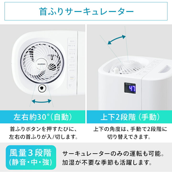 楽天市場】サーキュレーター 加湿器 大容量 アイリスオーヤマ 小型 