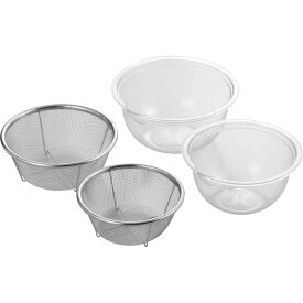 ニューキッチンベーシック　クリアなボウル＆ザル4pcs SJ2965電子レンジ対応 ザルボウルセット 下ごしらえ 透明
