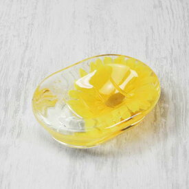 ソープディッシュ ソープトレー 石鹸置き 石鹸ケースアクリル製 黄色 ひまわり　少々難あり 花びらに折れ等あり