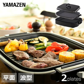 ホットプレート 2WAY 着脱式 2枚組 平面プレート 波型プレート EDH-W1300(B) 蓋付き 大型 電気ホットプレート グリルプレート 焼き肉 焼肉 お好み焼き 餃子 ぎょうざ 山善 YAMAZEN 【送料無料】