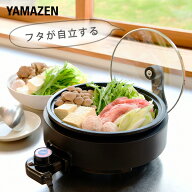グリル鍋 電気グリル鍋 着脱式 蓋が自立する ガラス蓋 YGE-S100(B) 電気鍋 深鍋 深型鍋 フタが自立 ひと…