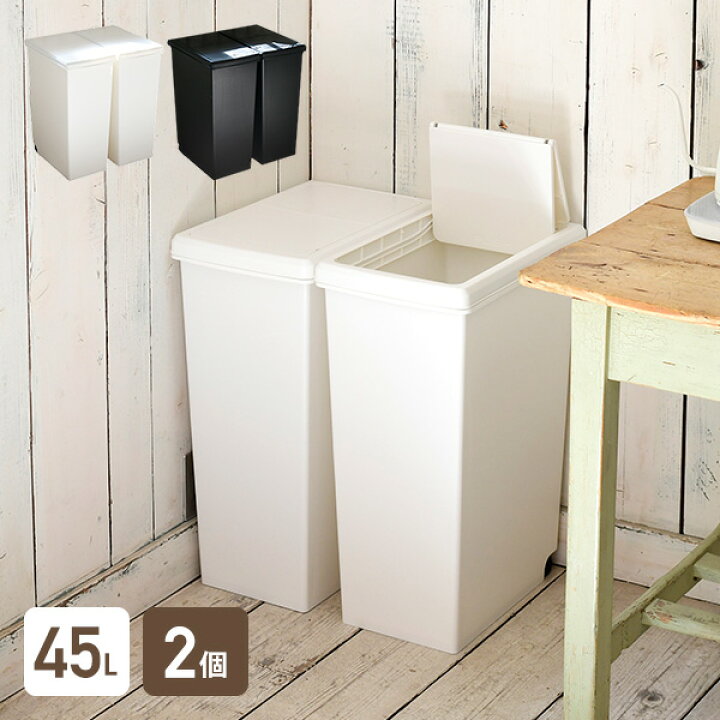 楽天市場】2個組 ゴミ箱 45L ふた付き ホワイト/ブラック スライド 