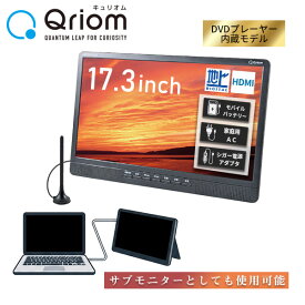 ポータブルテレビ 地上デジタル放送対応 DVDプレーヤー内蔵 17.3インチ 電源3WAY AC DC モバイルバッテリー mini B-CASカード付属 PTV-DVD173C サブモニター 在宅 持ち運び 車内 山善 YAMAZEN キュリオム Qriom 【送料無料】