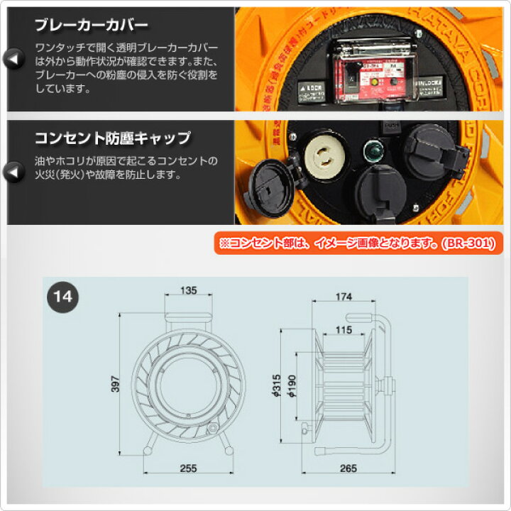 楽天市場】BR型コードリール100V型(漏電遮断器付) BR-301KX ハタヤ 