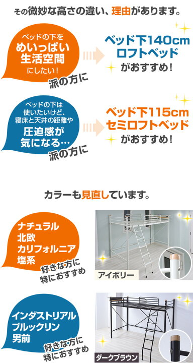 楽天市場】ロフトベッド ベッド下140 コンセント付き 112×240×177.5 