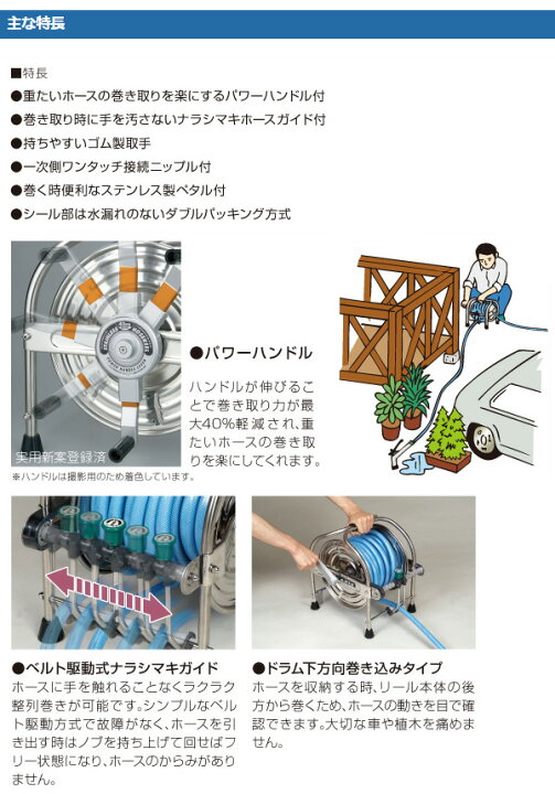 楽天市場】ステンレス(SUS304)ホースリール 40m用本体のみ SLA0 散水 