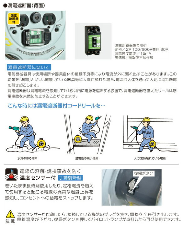 楽天市場】業務用戦力リール 単相100Vアース ブレーカー付 30m BM30K 