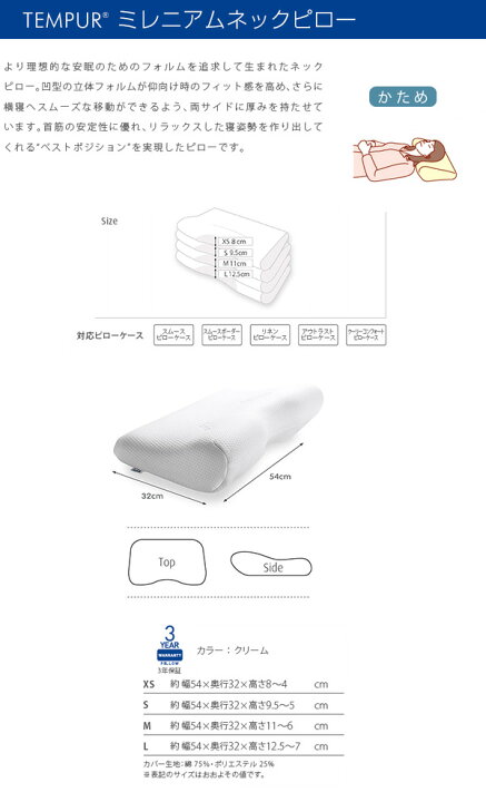 楽天市場】枕 XS ミレニアムネックピロー XS（54×32 高さ8から4cm) 50022-30 低反発枕 テンピュール TEMPUR 【送料無料】  : くらしのｅショップ