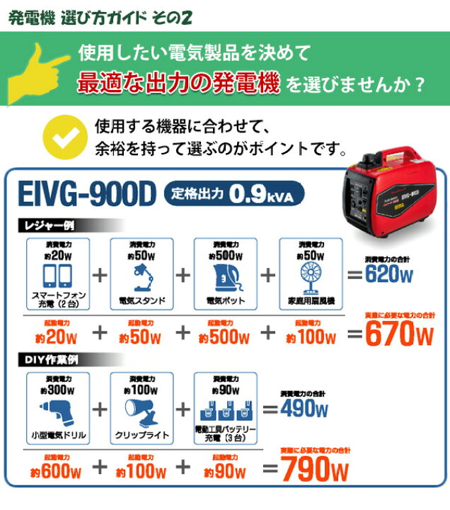 楽天市場】インバーター発電機 50/60Hz切替式 (定格出力0.9kVA/出力1.2  