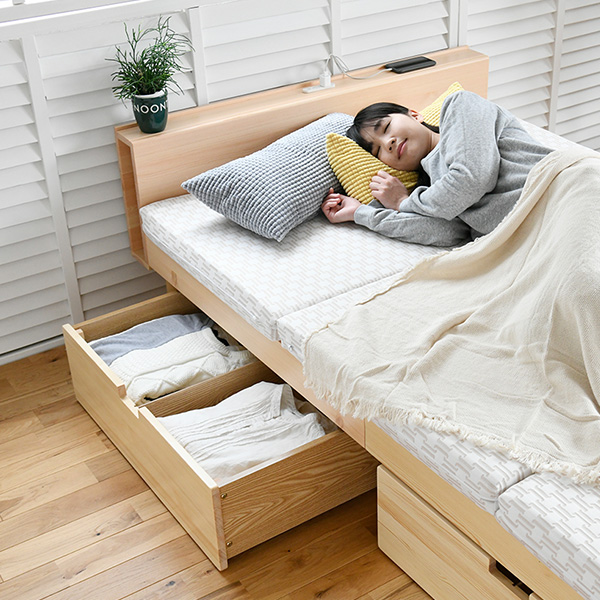 楽天市場】ベッドフレーム 収納付き コンセント付き シングル ベッド 