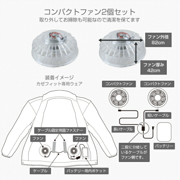 楽天市場 Kazefit ファン付きウエア バッテリー付き ジャケット 7 4v 2600mah リチウム Aws 3 J ファン付きウエアセット 空調作業服 仕事服 仕事着 作業服 作業着 熱中症対策 山善 Yamazen 送料無料 くらしのｅショップ