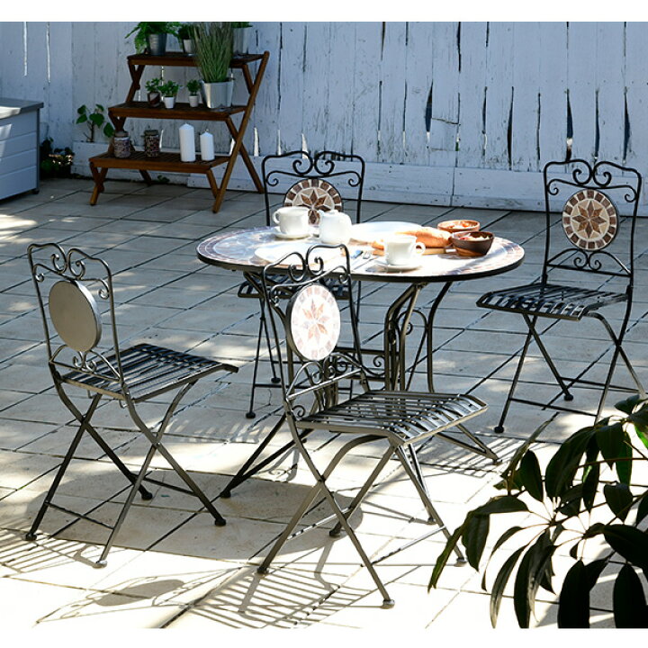 楽天市場】ガーデン テーブル セット モザイク調 オーバルタイプ 5点  