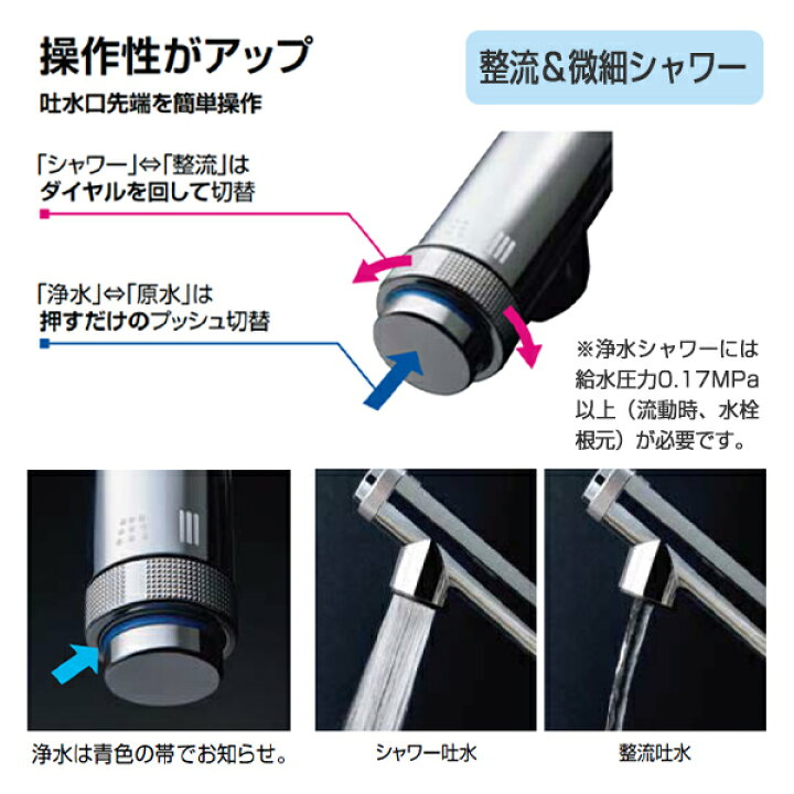 楽天市場】キッチン用 ハンドシャワー付浄水器内蔵シングルレバー混合 
