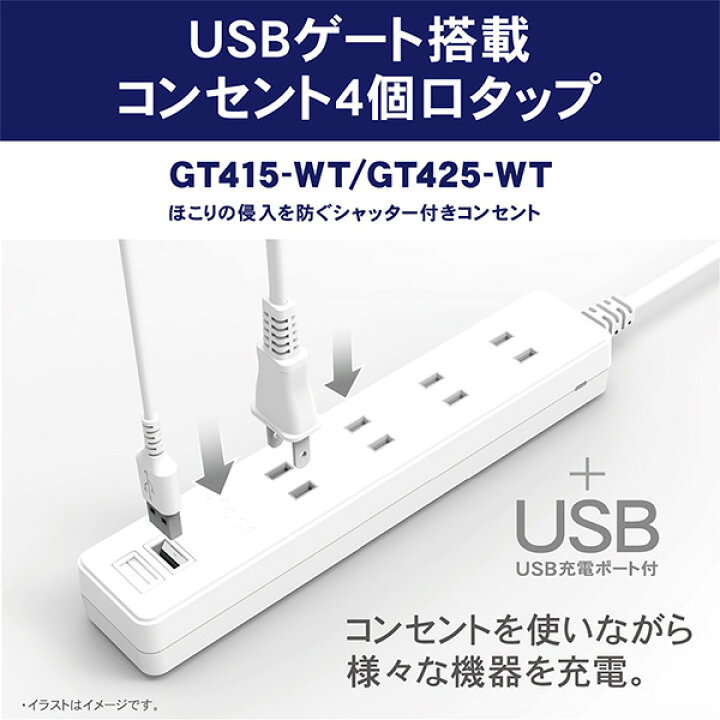 楽天市場 電源タップ 延長コード 電源コード 4個口 コンセントタップ Usbポート 2個口 2 5m 合計1400wまで Gt425 Wt ホワイト 電源 たこ足 タコ足 タコ足配線 4口タップ Usb2ポート Usb延長コード 延長ケーブル Oaタップトップランド Topland 送料無料 くらしのｅ