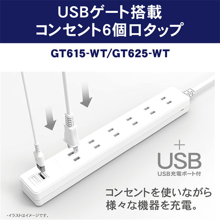 楽天市場 電源タップ 延長コード 電源コード 6個口 コンセントタップ Usbポート 2個口 2 5m 合計1400wまで Gt625 Wt ホワイト 電源 たこ足 タコ足 タコ足配線 6口タップ Usb2ポート Usb延長コード 延長ケーブル Oaタップトップランド Topland 送料無料 くらしのｅ