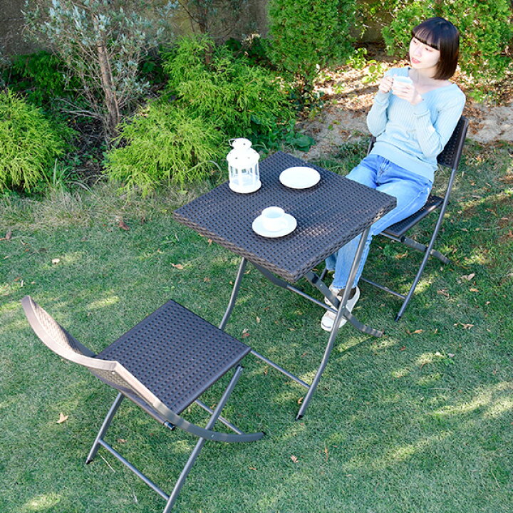 楽天市場】ガーデン テーブル セット コンパクト 3点セット ラタン調  