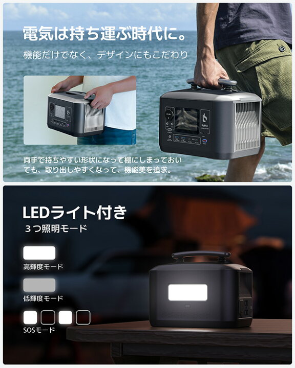 楽天市場】Bigblue リン酸鉄 ポータブル電源 Cellpowa600 537Wh 