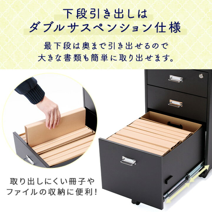 楽天市場】デスクワゴン 3段 鍵付き 完成品 幅38.1 奥行47.2 高さ61.5  