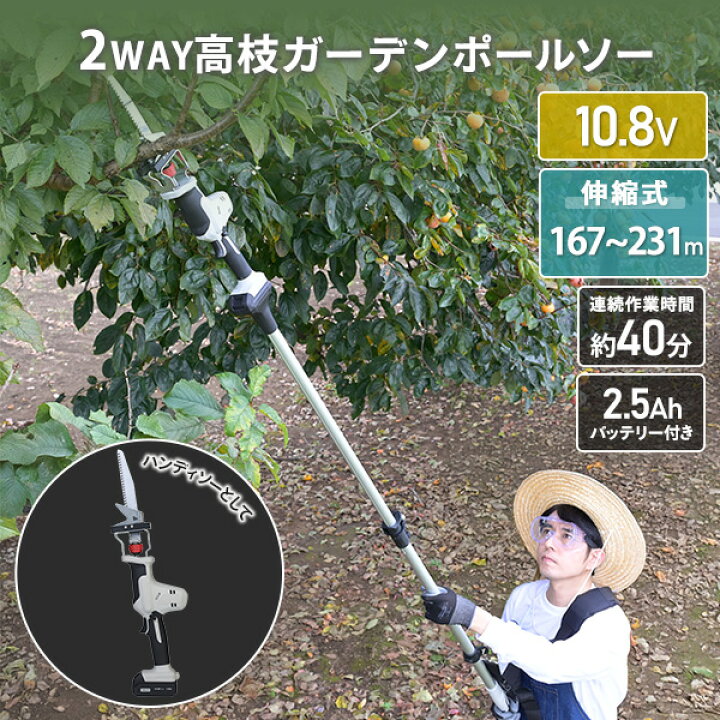 楽天市場】10.8V コードレス 高枝2WAYガーデンポールソー 2.5Ah 