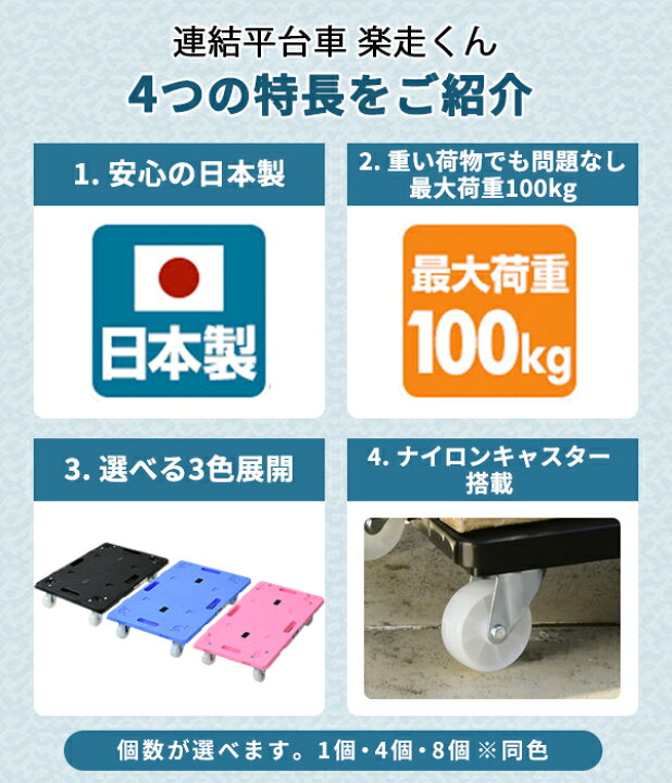 楽天市場】平台車 連結 楽走くん 耐荷重100kg ナイロンキャスター 幅60  