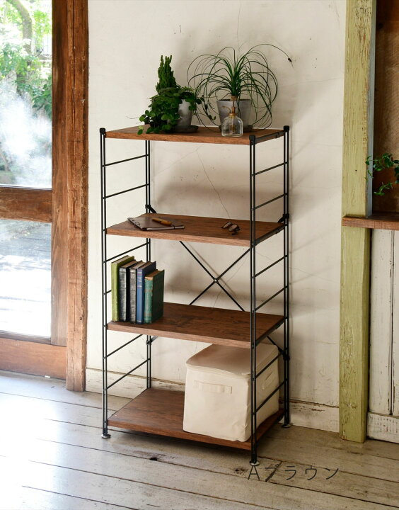 幅80cm☆ワイヤークロス 木製ラック☆食器棚☆木製シェルフ☆白木の  