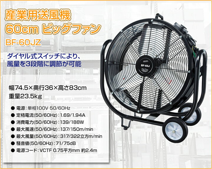 楽天市場】工場扇 産業用送風機 60cm ビッグファン キャスター付き 
