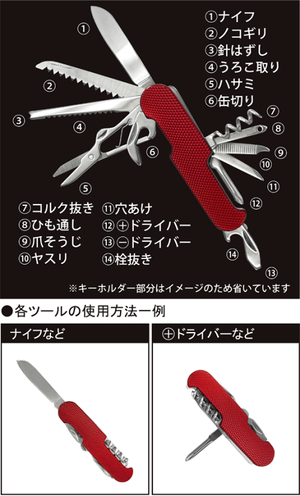 楽天市場】ミニ14徳ツール KE-194【多機能携帯ツール】キーホルダー