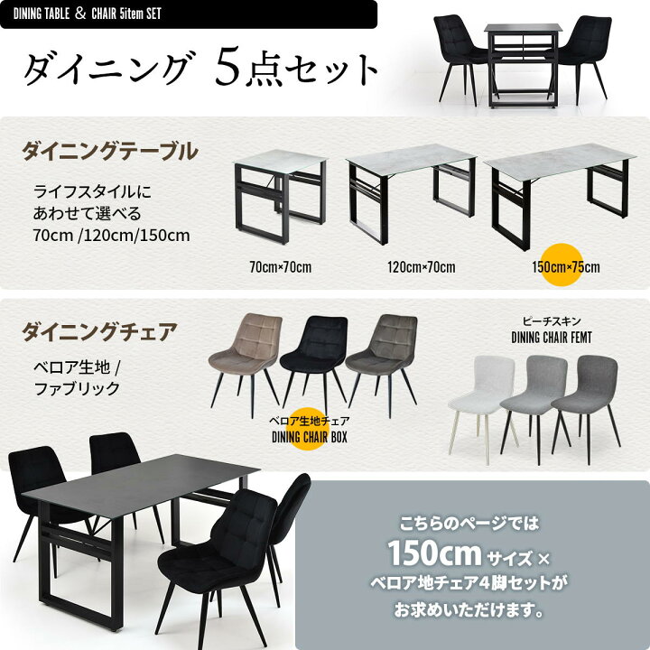 楽天市場】ダイニングテーブルセット 幅150&ボックスチェア 5点セット 