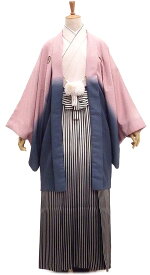 男紋服セットUSED販売 レトロな市松の織り模様 ピンク×グレーのグラデーション【中古】 身長約173〜176cm
