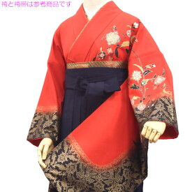 袴と袴帯も選んで同時購入できます 袴用着物4点セット オリエントデザインの赤×黒 身長約151〜164cmサイズ展開