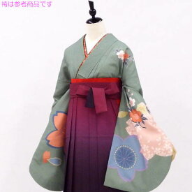 袴も選んで同時購入できます 袴用着物5点セット 個性派グレイッシュグリーン 桜柄