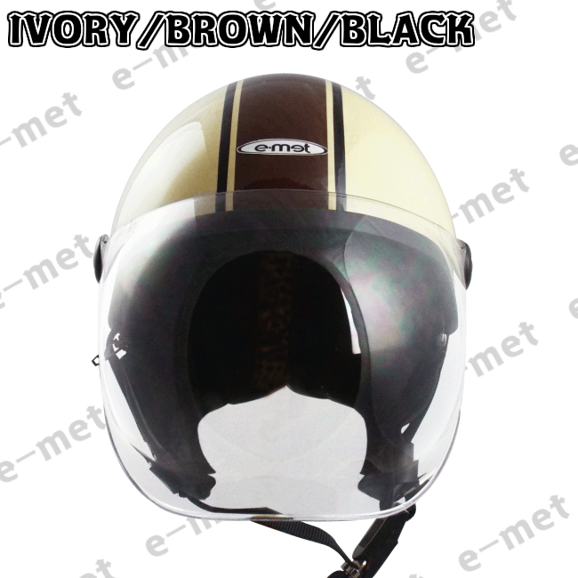 EH-40 IVORY BROWN BLACK ハーフヘルメット 送料無料 バイク ヘルメット 125cc 原付 シールド ハーフ かわいい おしゃれ かっこいい e-met E-MET 半キャップ キャップ 半キャップヘルメット シールド付きヘルメット e-met
