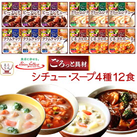 レトルト 惣菜 おかず スープ シチュー 4種12食 詰め合わせ セット 【 送料無料 沖縄以外】 サンフーズ レトルト食品 常温保存 洋食 お惣菜 レンジ 湯煎 ご飯 食品 プレゼント 贈り物 実用的 備蓄 保存食 ホワイトデー 2026 母の日 ギフト