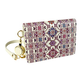 パスケース 定期入れ 革小物 リール付 ストラップ レディース 通勤 通学 品 本革 文庫革 ホワイト 白 手染め 手描き かわいい フラワーガーデン 友禅文庫 母の日 プレゼント クリスマス【コンビニ受取対応商品】