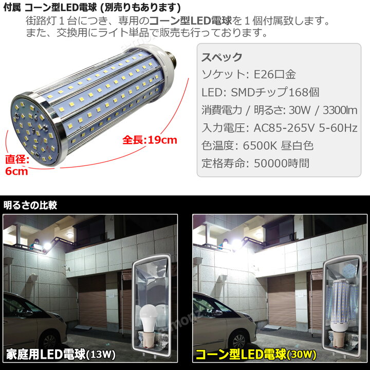 楽天市場】LED 街路灯 【 LEDを交換可能な街路灯 LED電球付 】コーン 