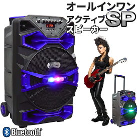 移動式 PAシステム 【 オールインワン アクティブ スピーカー 】 60W キャスター付 パーティ スピーカー ライブ LED ハンドキャリー ブルー マイク付 USB対応 ポータブルスピーカー PAスピーカー Bluetoothスピーカー アクティブスピーカー スマホ 大音量 おすすめ