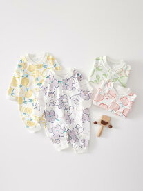 ベビー服 ロンパース 新生児 赤ちゃん 春秋 長袖 綿100% 無縫製 肌着 普段使い かわいい リンゴ レモン ブドウ 梨 59 66 73 80 90