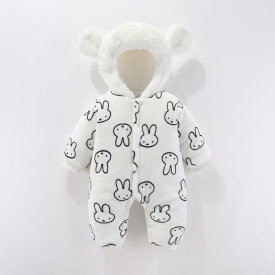 ベビー服 秋冬 長袖ロンパース あったか 新生児 カバーオール ジャンプスーツ 厚手 フランネル 前開き かわいい うさぎ 牛 いちご 外出着