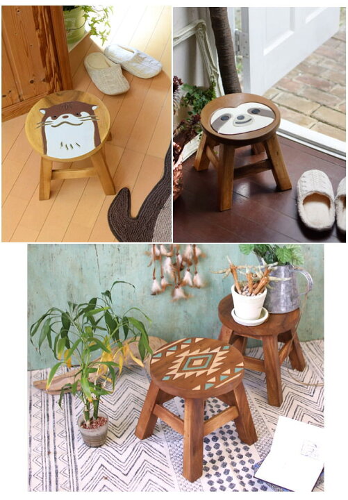 アンティーク　スツール　ミニ椅子　木製　花台　ガーデン雑貨
