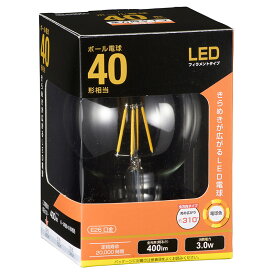 LED電球 フィラメント ボール電球 E26 40形 電球色 クリア 全方向｜LDG3L C6 06-3477 OHM