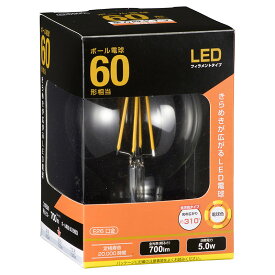 LED電球 フィラメント ボール電球 E26 60形 電球色 クリア 全方向｜LDG5L C6 06-3478 OHM