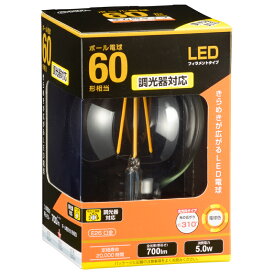 LED電球 フィラメント ボール電球 E26 60形 調光器対応 電球色 クリア 全方向｜LDG5L/D C6 06-3498 OHM