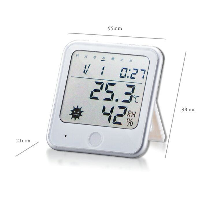 楽天市場】温湿度計 温度計 湿度計 インフルエンザ 熱中症 時計付き 大画面 見やすい カレンダー 曜日つき 白 ホワイト TEM-300-W  08-0025 オーム電機 : e-プライス