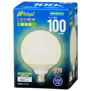 オーム(OHM) E-Bright ボール電球 LED 最大径 95mm 口金 E26 100W 相当 昼白色 全方向 240度 密閉形器具対応 照明 照明器具 天井照明 電球 代替 長寿命 節電 電気代 節約 コスパ 5年保証 省エネ法 2027年度
