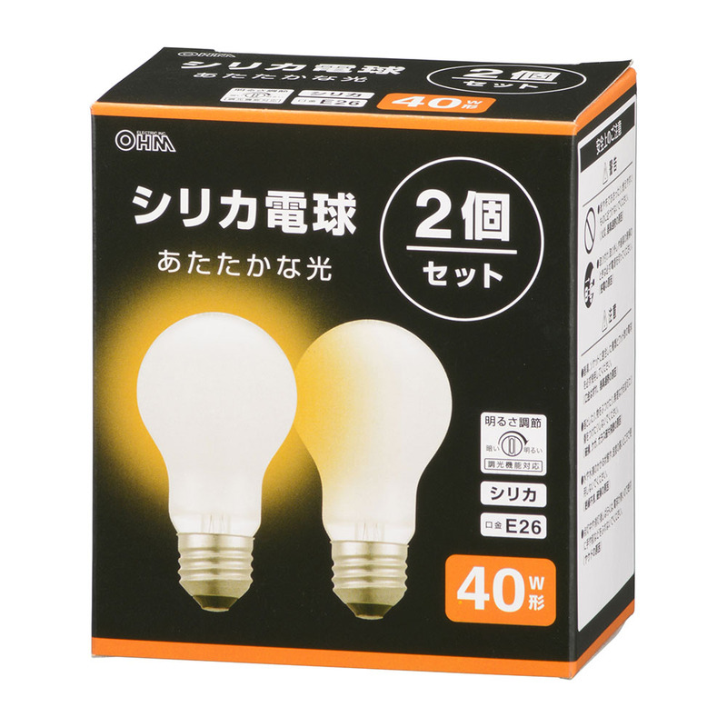 白熱電球 E26 40W形 シリカ 2個セット｜LB-D5638W-2PN 06-4740 オーム電機