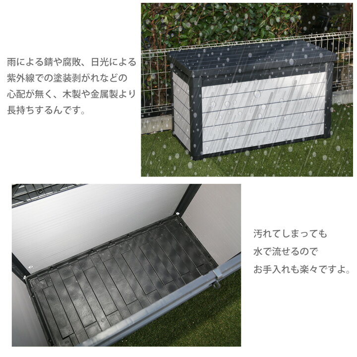 楽天市場 屋外収納ストッカー 屋外収納庫 屋外用物置 収納ボックス 収納庫 ストレージ コンテナ ボックス 物置 樹脂製 防水 座れる収納 おしゃれ 海外風 大きい 大型 大容量 ベランダ 収納 庭 玄関 雨 水に強い 道具入れ 庭 収納庫 保管庫 プリズム
