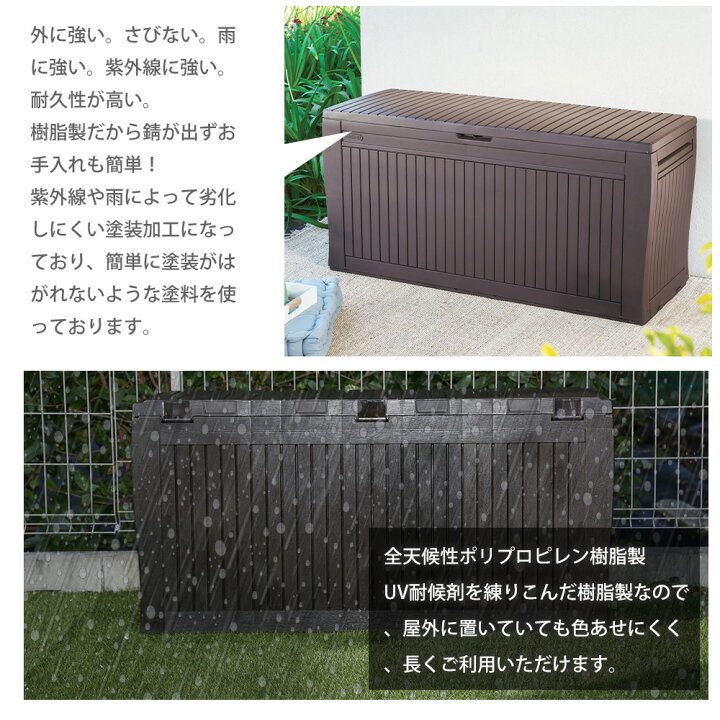 楽天市場 予約 屋外収納ストッカー 屋外収納庫 屋外用物置 収納ボックス 収納庫 ストレージ コンテナ ボックス 物置 樹脂製 防水 座れる収納 おしゃれ 海外風 大きい 大型 大容量 ベランダ 収納 庭 玄関 雨 水に強い 道具入れ 庭 収納庫 保管庫 プリズム