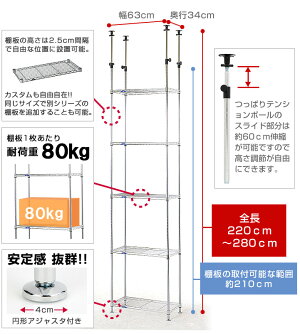 【メタル製ラックカテゴリ】メタル製ラックルミナススチールラック幅60オープンシェルフ19mmポールルミナス突っ張りラックMD60-5T棚5段/幅60cm高さ220モデルルミナスパーツ互換│スチールシェルフ││送料無料【Alllight!】