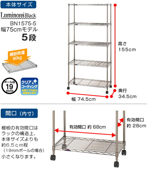 楽天市場】ラック スチールラック メタル ラック 黒 幅75 奥行35モデル 